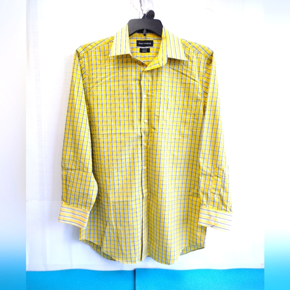 NEW Paul Fredrick Dress Plaid Shirt Non Iron Two Ply Cotton Size 15.5 X33